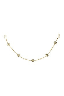 Gold Finish Mirror Polki & Freshwater Pearl Floral Mathapatti