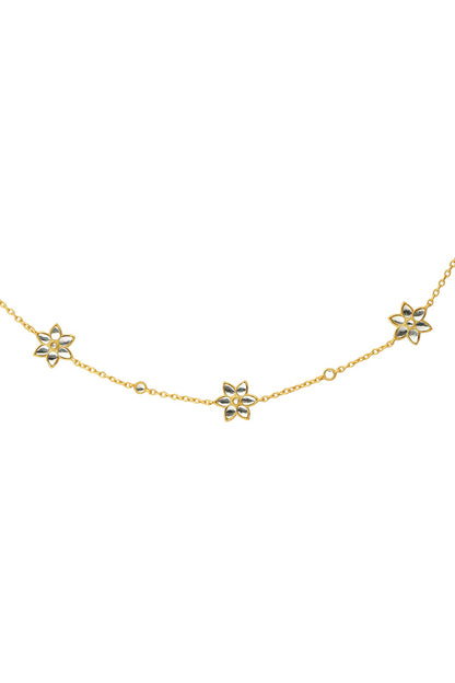 Gold Finish Mirror Polki & Freshwater Pearl Floral Mathapatti