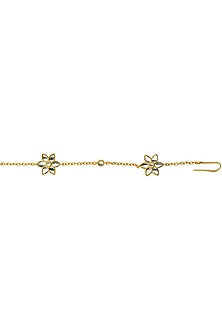 Gold Finish Mirror Polki & Freshwater Pearl Floral Mathapatti