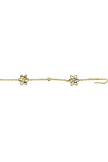 Gold Finish Mirror Polki & Freshwater Pearl Floral Mathapatti