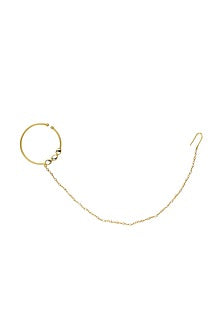Gold Finish Mirror Polki & Pearl Chain Nose Ring