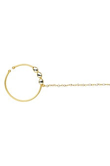 Gold Finish Mirror Polki & Pearl Chain Nose Ring