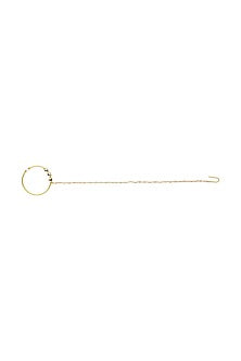 Gold Finish Mirror Polki & Pearl Chain Nose Ring