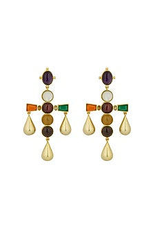 Gold Finish Navratna Stone Dangler Earrings