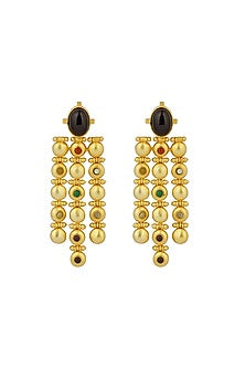 Gold Finish Navratna Stone Dangler Earrings