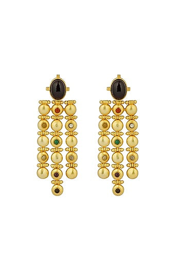 Gold Finish Navratna Stone Dangler Earrings