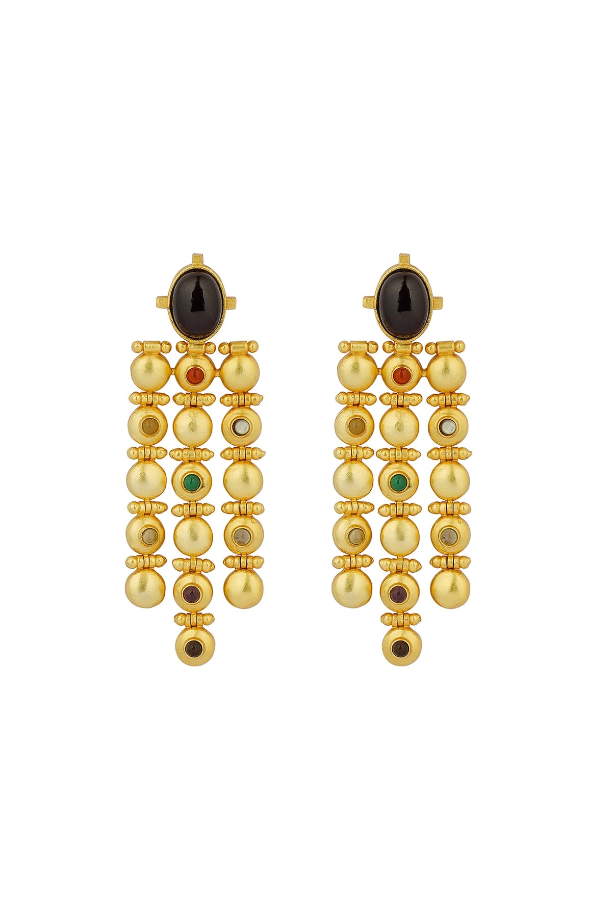 Gold Finish Navratna Stone Dangler Earrings