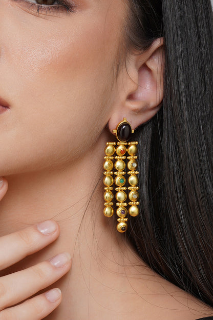 Gold Finish Navratna Stone Dangler Earrings
