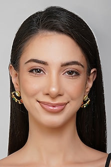 Gold Finish Navratna Stone Stud Earrings