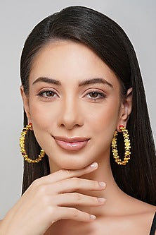 Gold Finish Navratna Stone Hoop Earrings