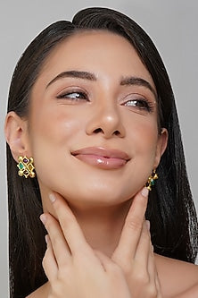 Gold Finish Navratna Stone Stud Earrings