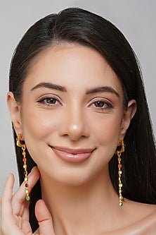 Gold Finish Navratna Stone Dangler Earrings