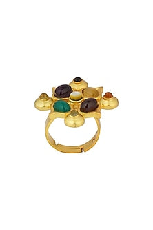 Gold Finish Navratna Stone Ring