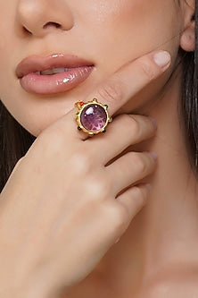 Gold Finish Navratna Stone Ring