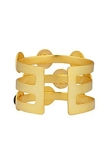 Gold Finish Navratna Stone Cuff Bracelet