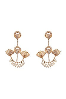 Rose Gold Finish Pearl & CZ Earrings