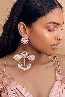 Rose Gold Finish Pearl & CZ Earrings
