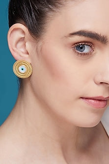Gold Plated Enameled Stud Earrings