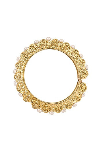 Gold Plated Pearl Kada Bangle