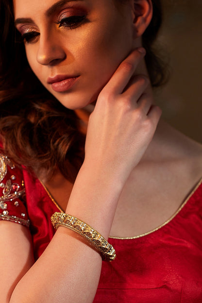 Gold Plated Freshwater Pearl Kada Bangle