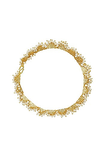 Gold Plated White Pearl Payal