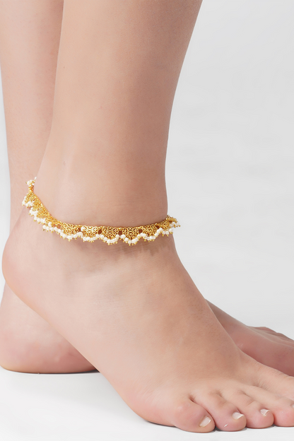 Gold Plated White Pearl Payal