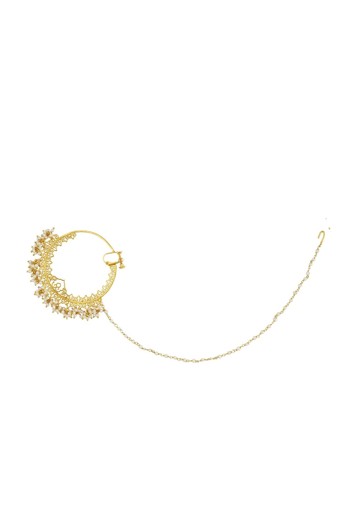 Gold Plated White Pearl Nose Ring