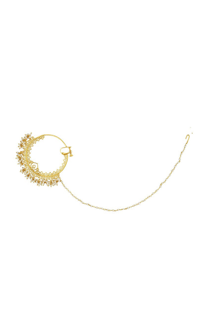 Gold Plated White Pearl Nose Ring