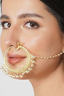 Gold Plated White Pearl Nose Ring
