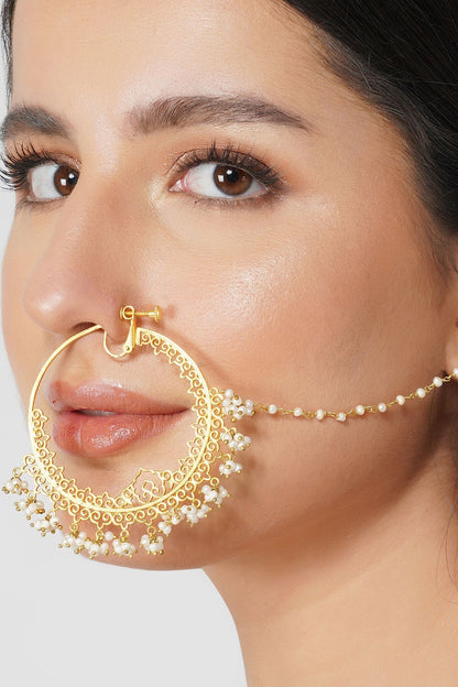 Gold Plated White Pearl Nose Ring