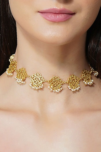 Gold Plated Handcrafted Pearl Bead Necklace