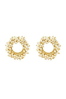 Gold Plated White Pearls Round Stud Earrings