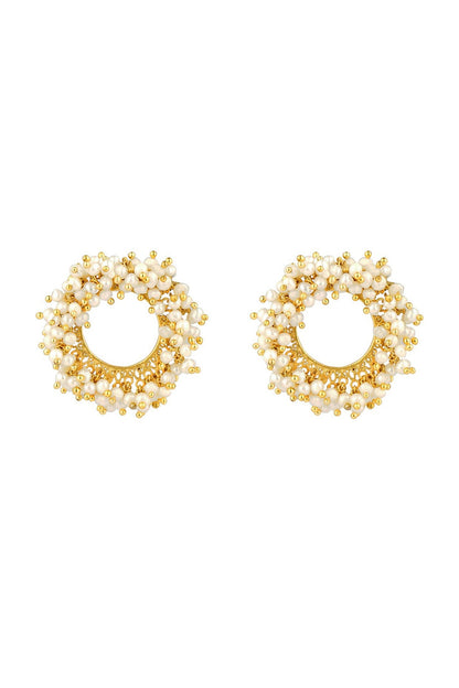 Gold Plated White Pearls Round Stud Earrings