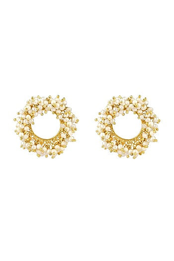 Gold Plated White Pearls Round Stud Earrings