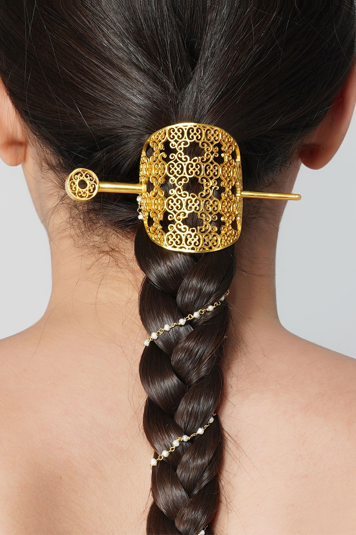 Gold Plated Handcrafted Hair Stick Clip