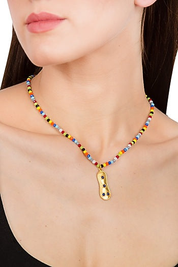 Gold Plated Beaded Pendant Necklace