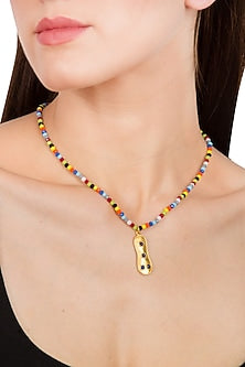 Gold Plated Beaded Pendant Necklace