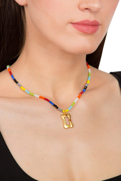 Gold Plated Pendant Necklace With Beads