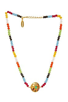 Gold Plated Multi Colored Beads Pendant Necklace