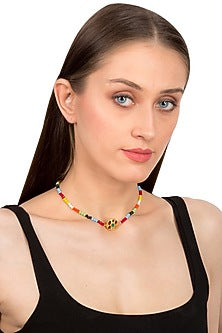 Gold Plated Multi Colored Beads Pendant Necklace