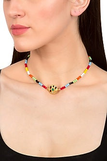 Gold Plated Multi Colored Beads Pendant Necklace