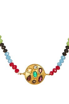 Gold Plated Multi Colored Beads Pendant Necklace