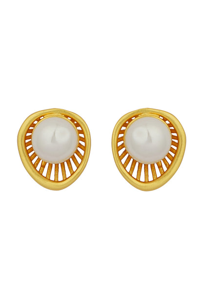 Gold Plated Earrings With Shell Pearls