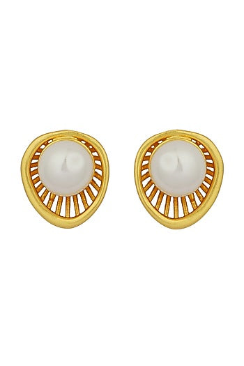 Gold Plated Earrings With Shell Pearls