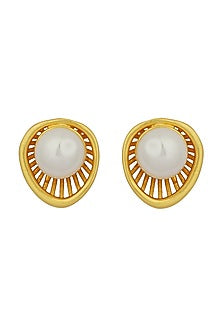 Gold Plated Earrings With Shell Pearls