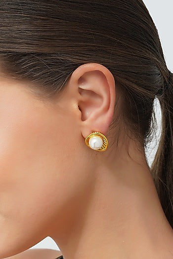 Gold Plated Earrings With Shell Pearls