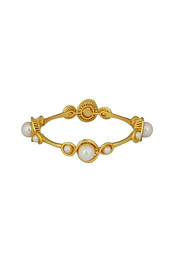 Gold Plated Bangle With Shell Pearls