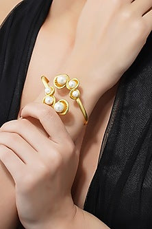 Gold Plated Cuff Bangle With Shell Pearls