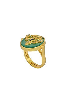 Gold Plated Green Onyx Enameled Ring
