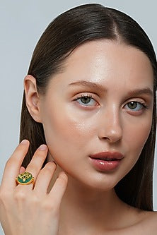Gold Plated Green Onyx Enameled Ring